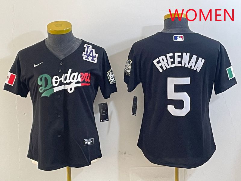 Women Los Angeles Dodgers #5 Freeman Black Game 2025 Nike MLB Jersey style 4034